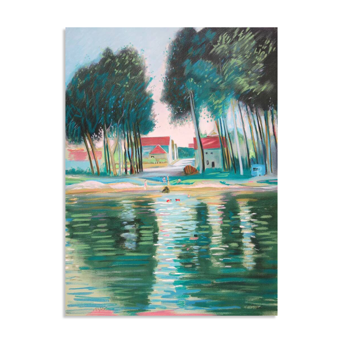 Bernard Collet: Banks of the Marne, original signed lithograph