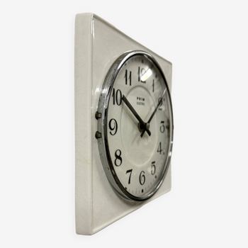 Horloge Murale Vintage en Porcelaine Blanche de Prim, 1970s