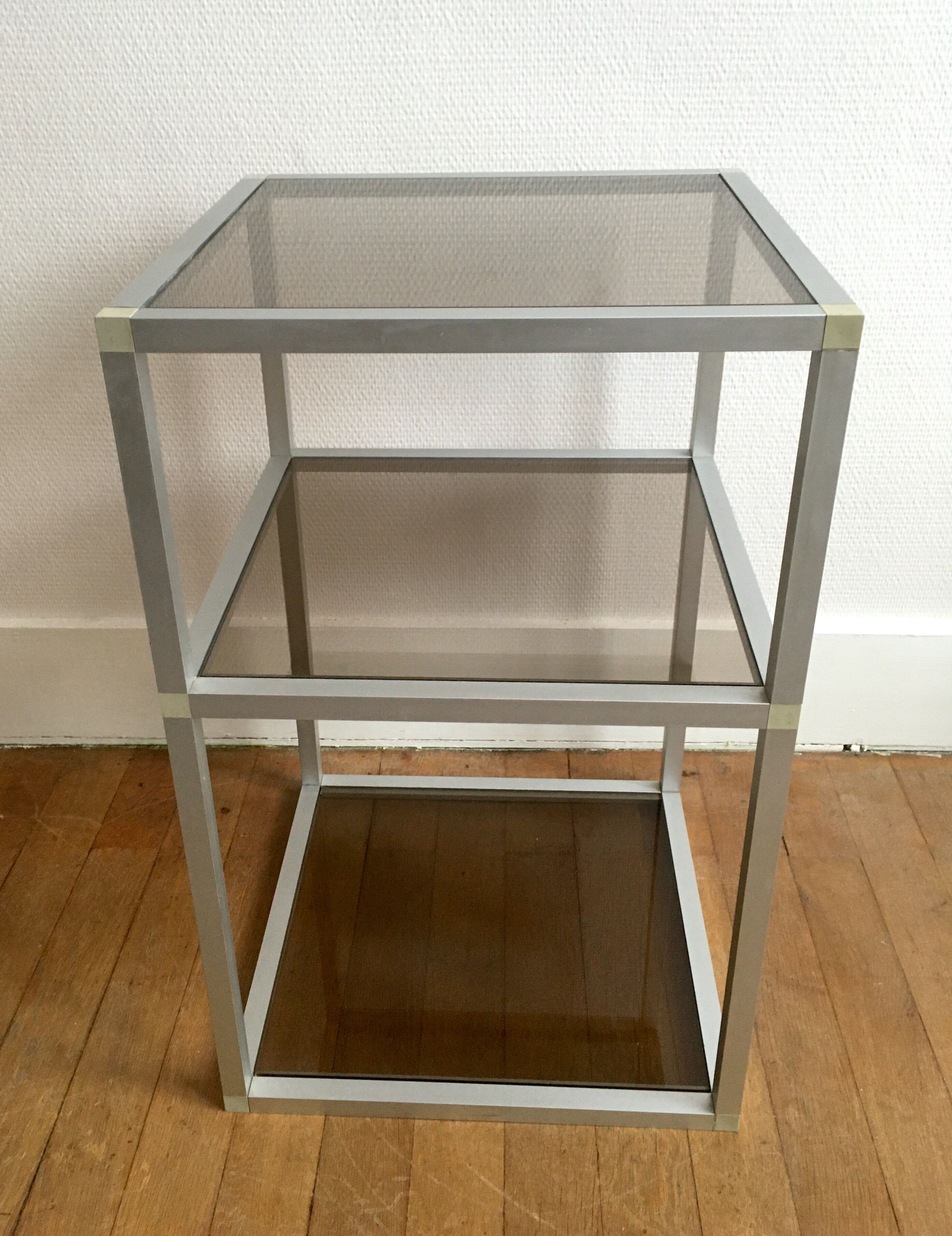 Aluminium and smoked glass side table - 70s