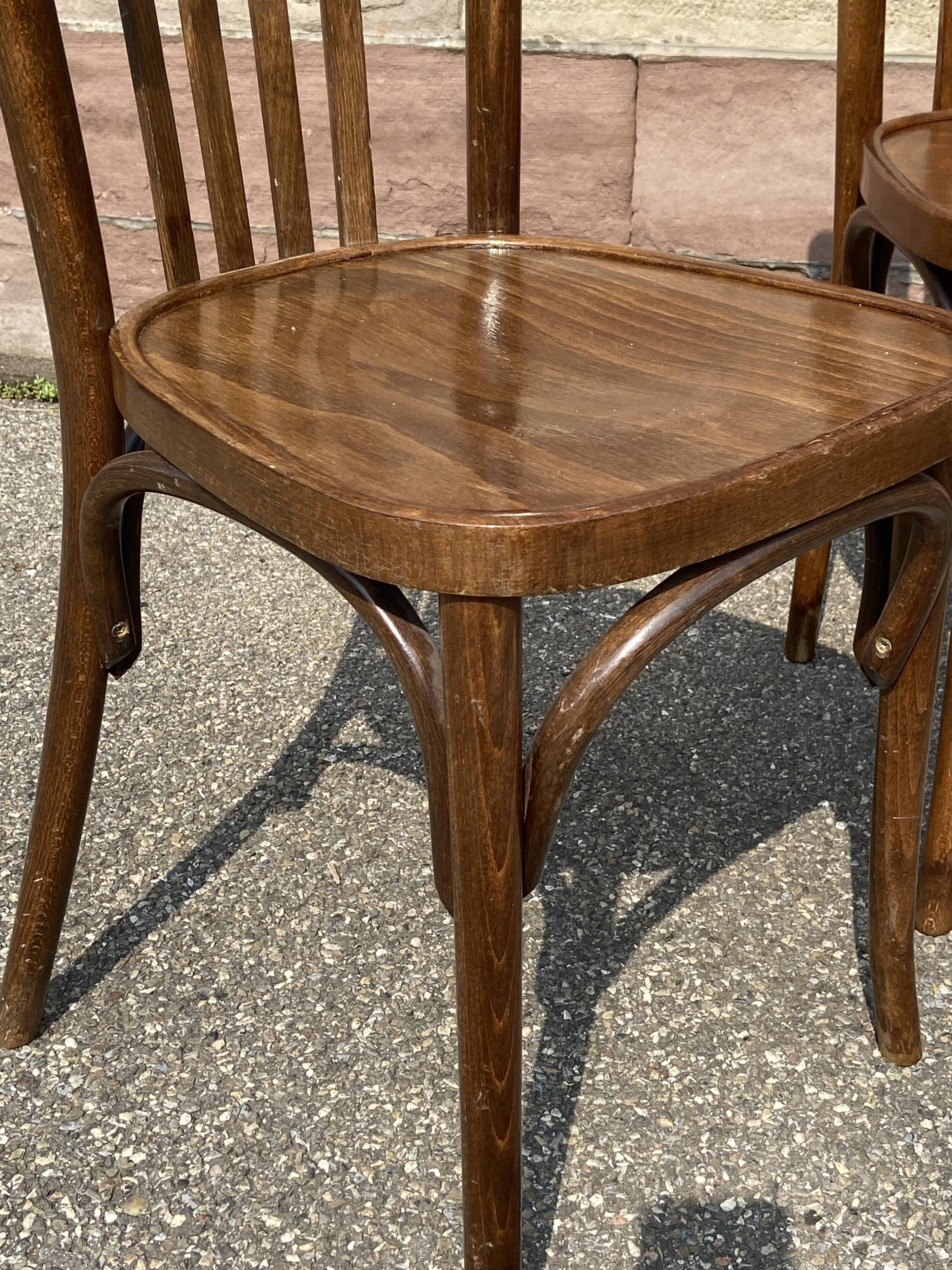 Set of 4 Viennese chairs Curved wood Restaurant Paris bistro Fischel 50s vintage Bentwood Ton st