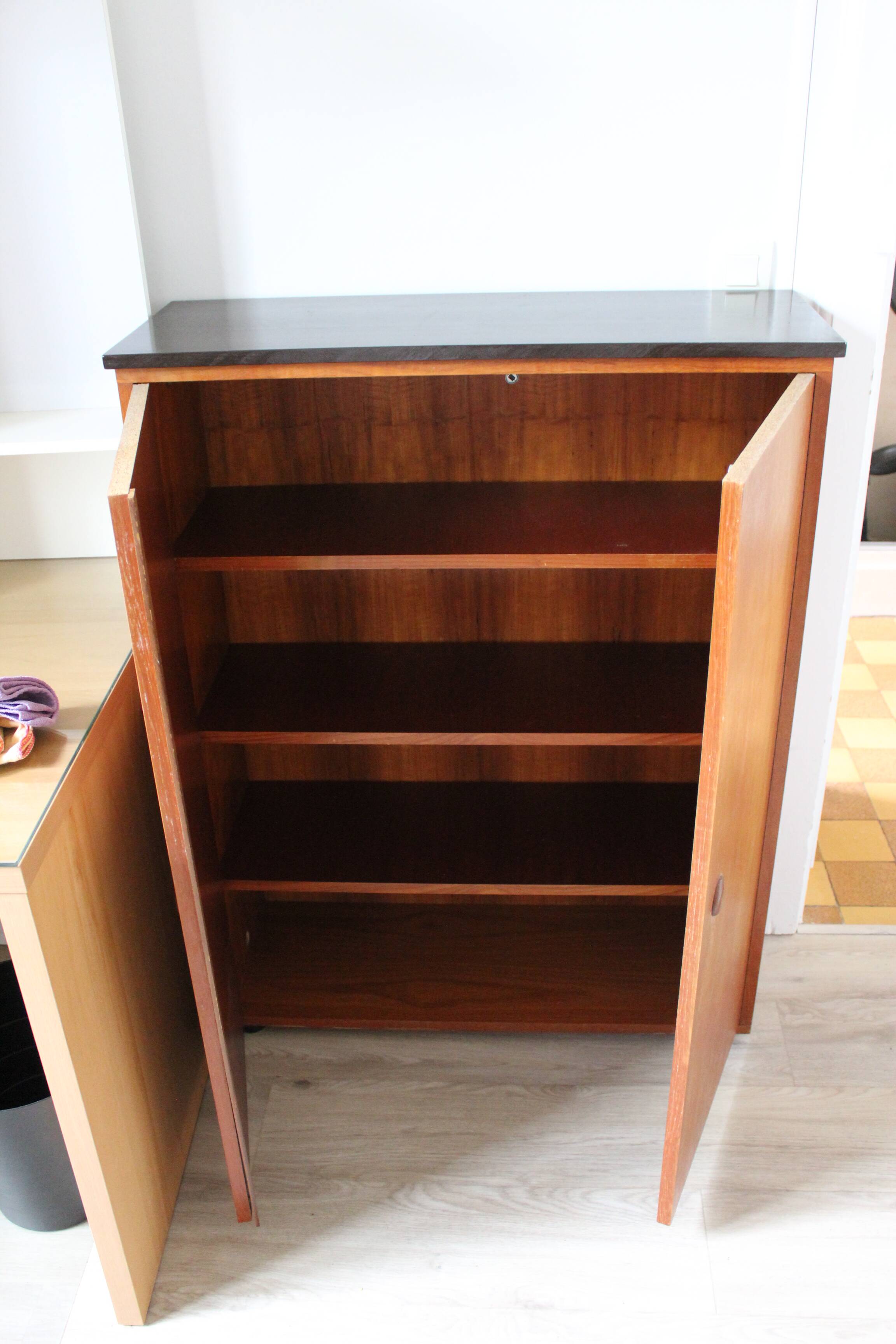 Teak-plated vintage sideboard body - France furniture - 60s