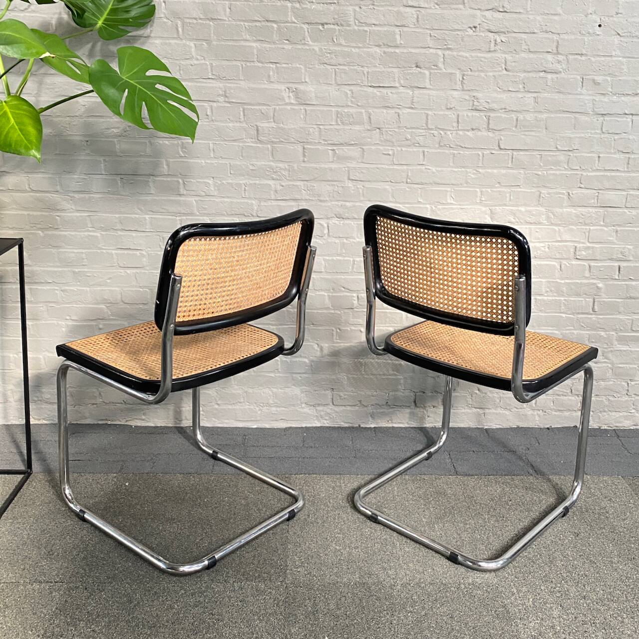 Set of 2 black cesca "s32" marcel breuer chairs - italy 1980's