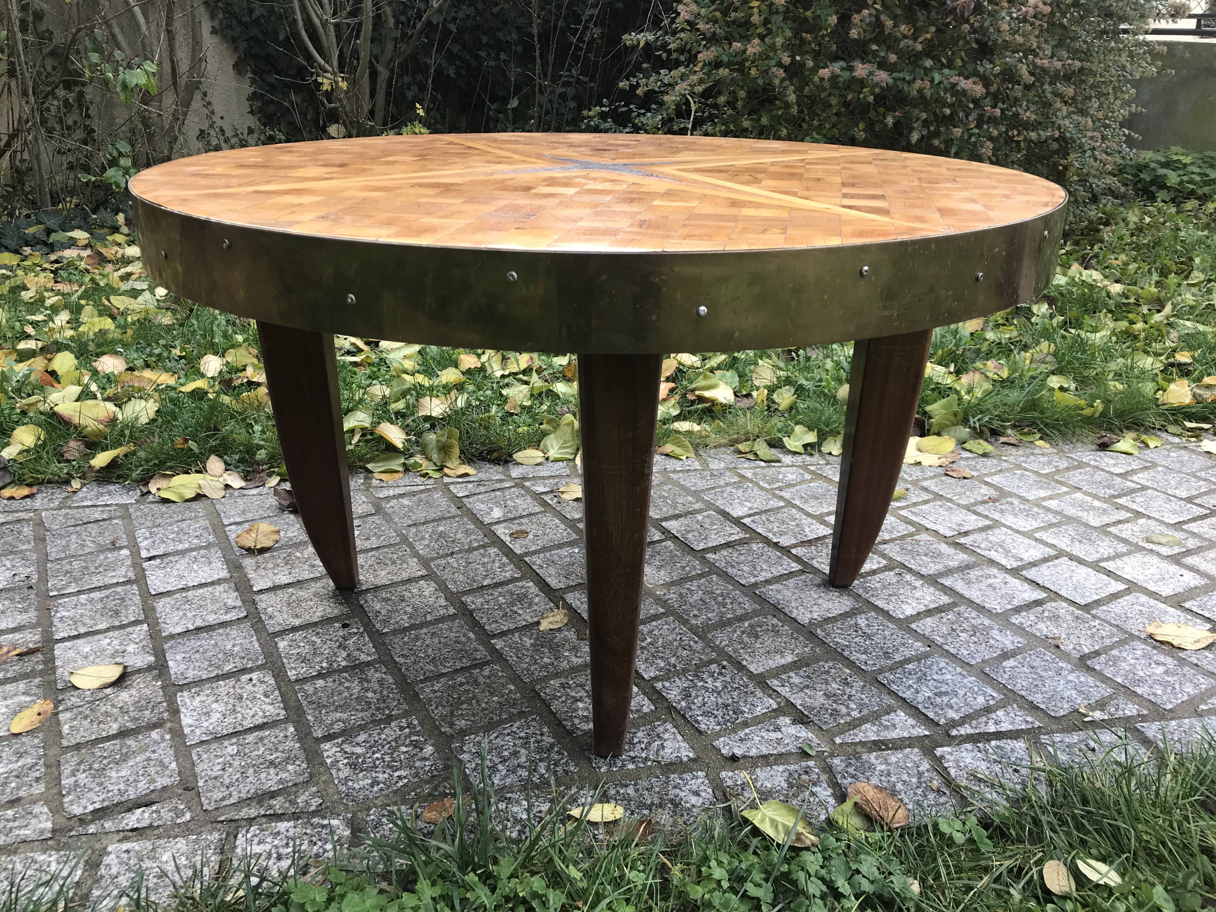 Marquetry and brass coffee table 1960
