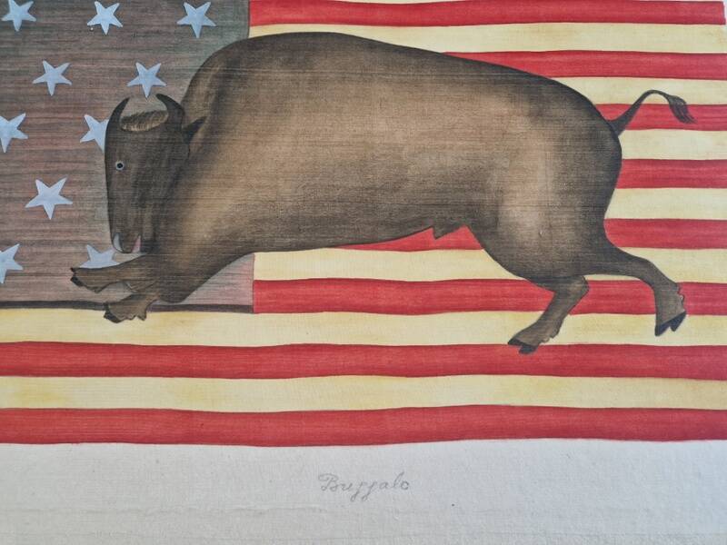 La Roche Laffitte (Born in 1943) - Watercolour drawing on silk - Buffalo