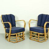 Ensemble rare de salon de rotin de milieu du siècle