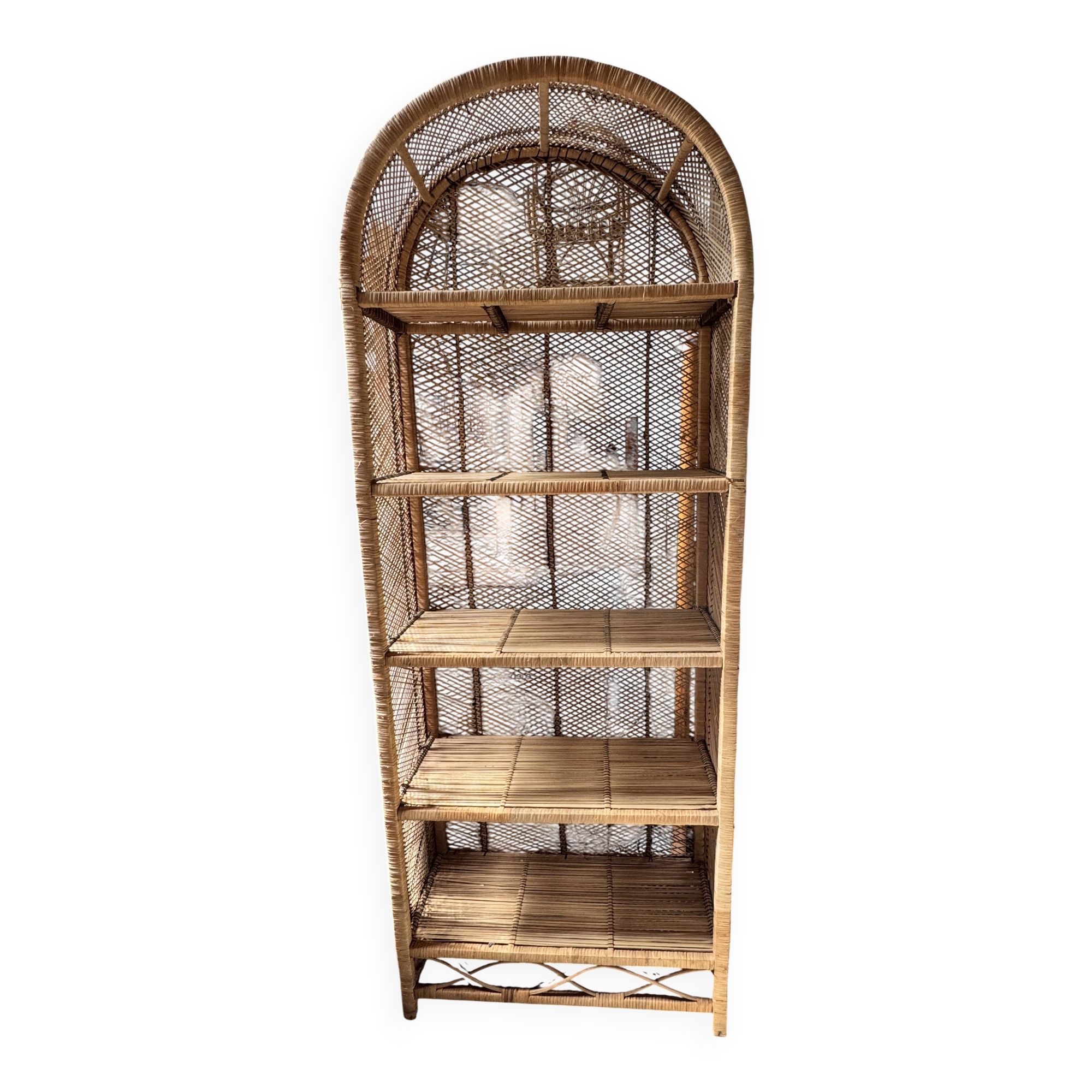 vintage rattan bookshelf