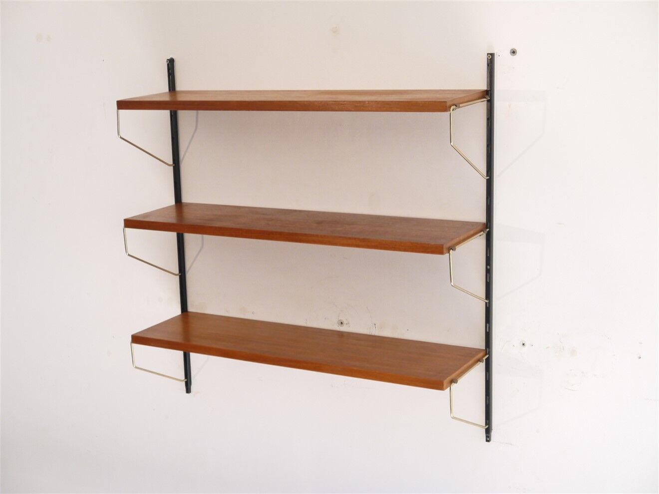 Vintage Scandinavian wall floor in teak metal and brass