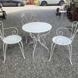 Old wrought iron garden furniture 3 armchairs + 1 table