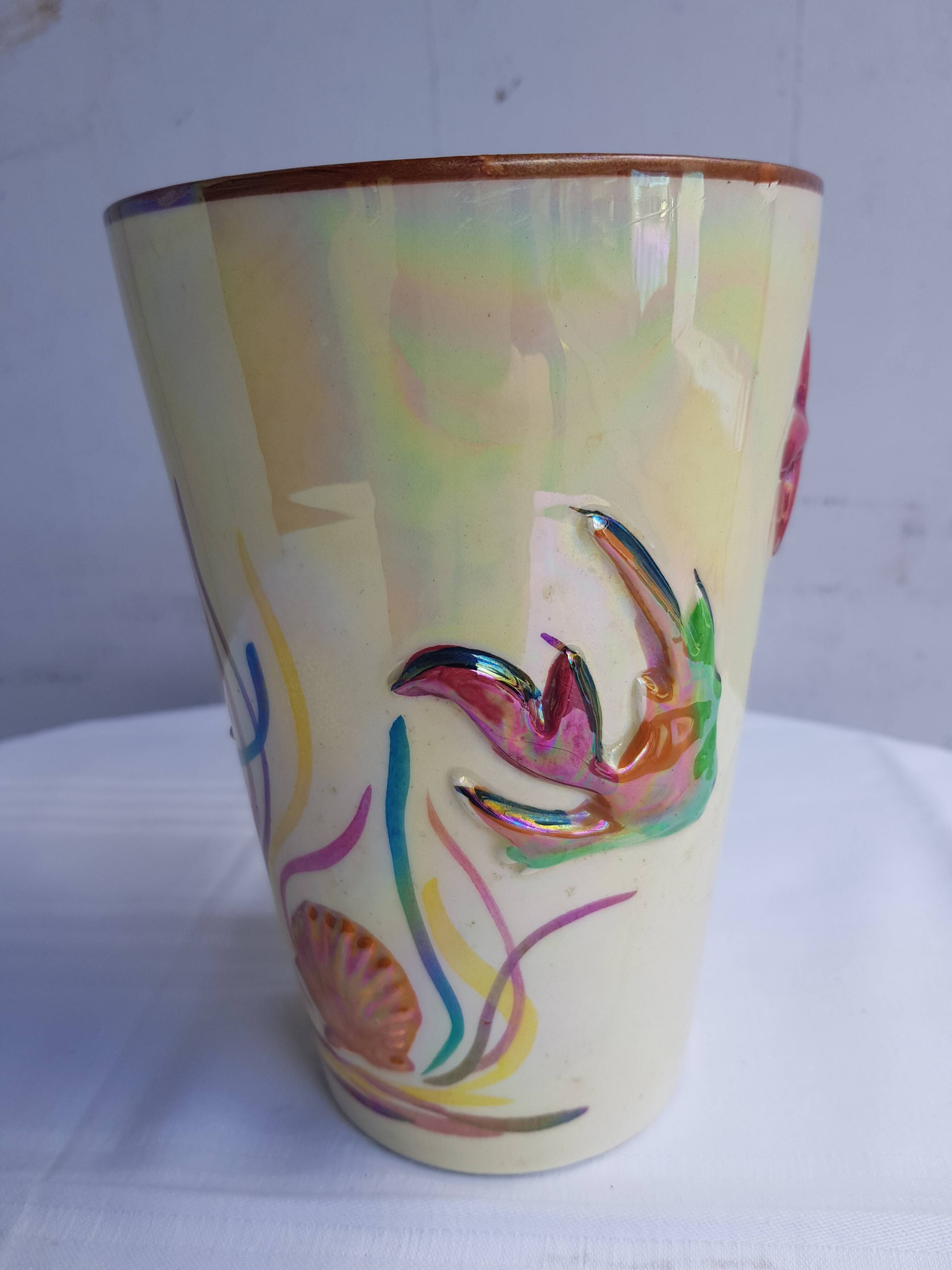 Vase vintage ceramique Monaco décor poissons