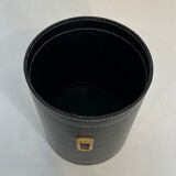 Black leather and brass desk basket