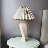 Vintage ceramic table lamp with pleated lampshade 1980