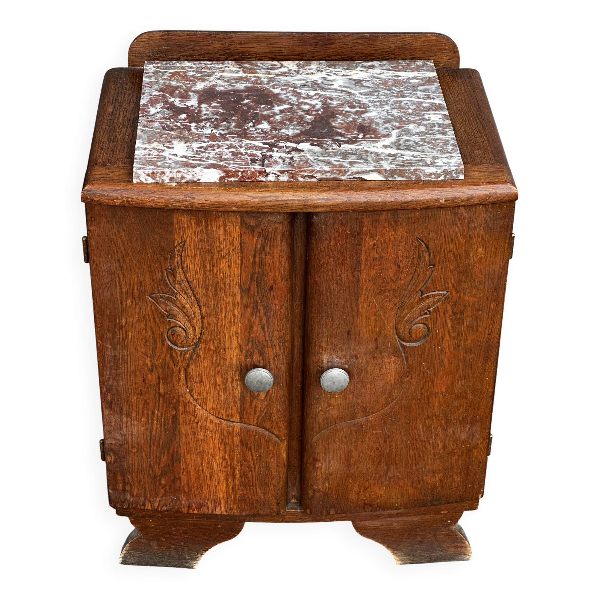 Table de chevet bois sculpté et marbre période Art-Deco