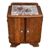 Art Deco period carved wood and marble bedside table