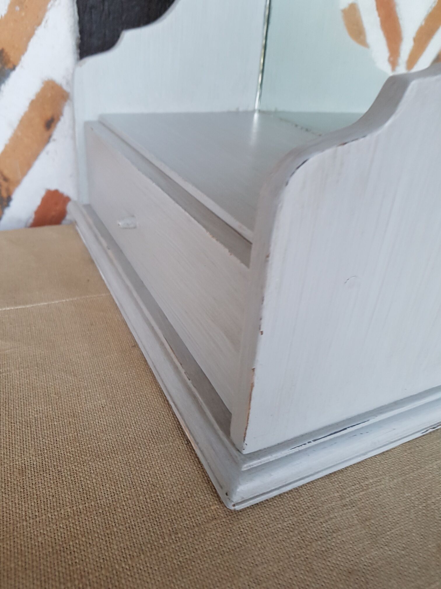 Patinated wooden mirror dressing table