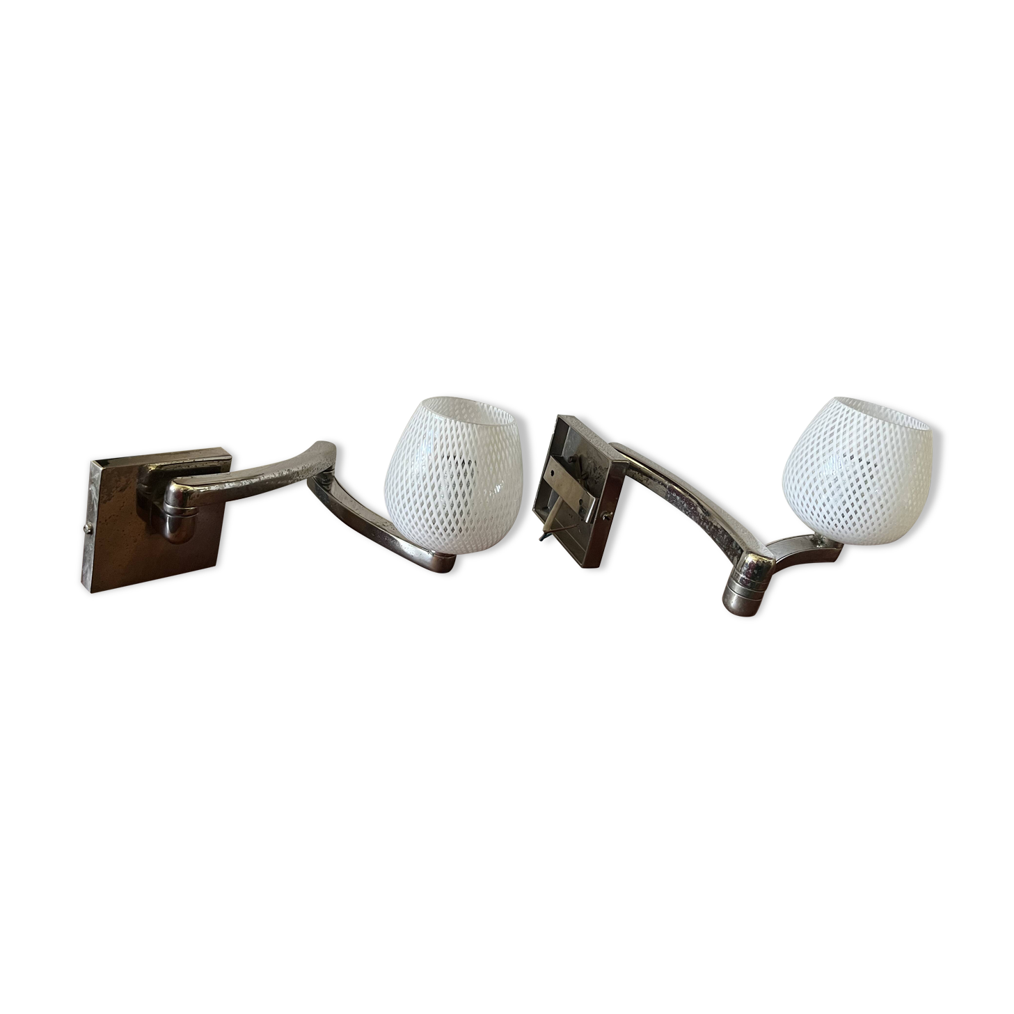 Pair of Murano Glass Wall Lamps from the 1950s with Adjustable Support