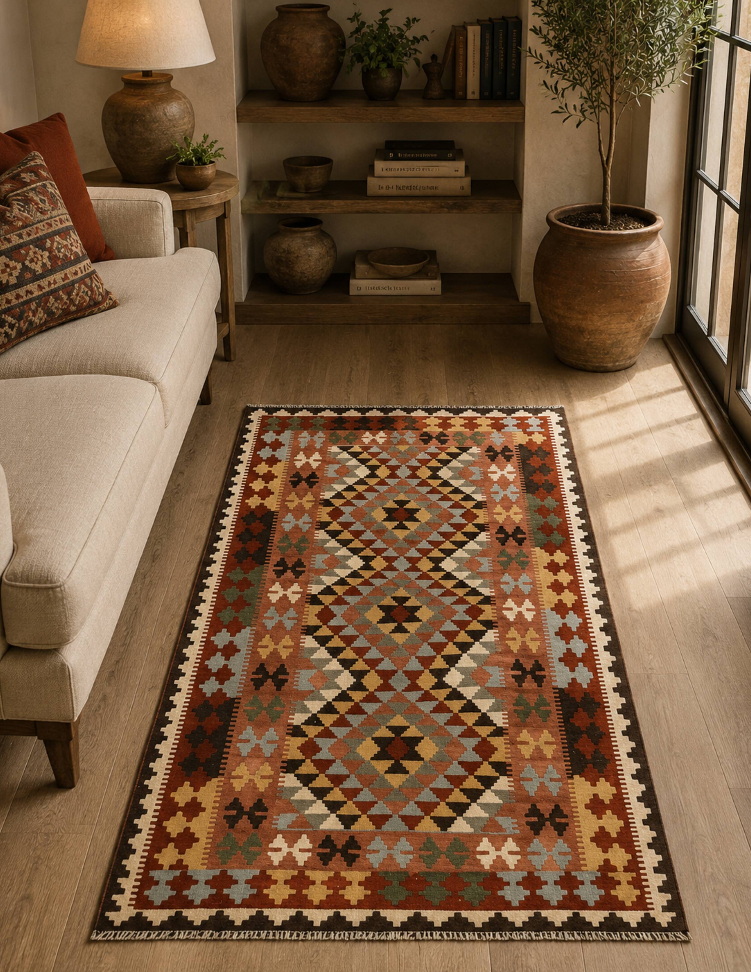 Traditional Multicolour Kilims Wool Area Geometric Carpet Tribal Kilim Rug