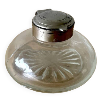 Vintage Clear Glass Inkwell with Metal Stopper
