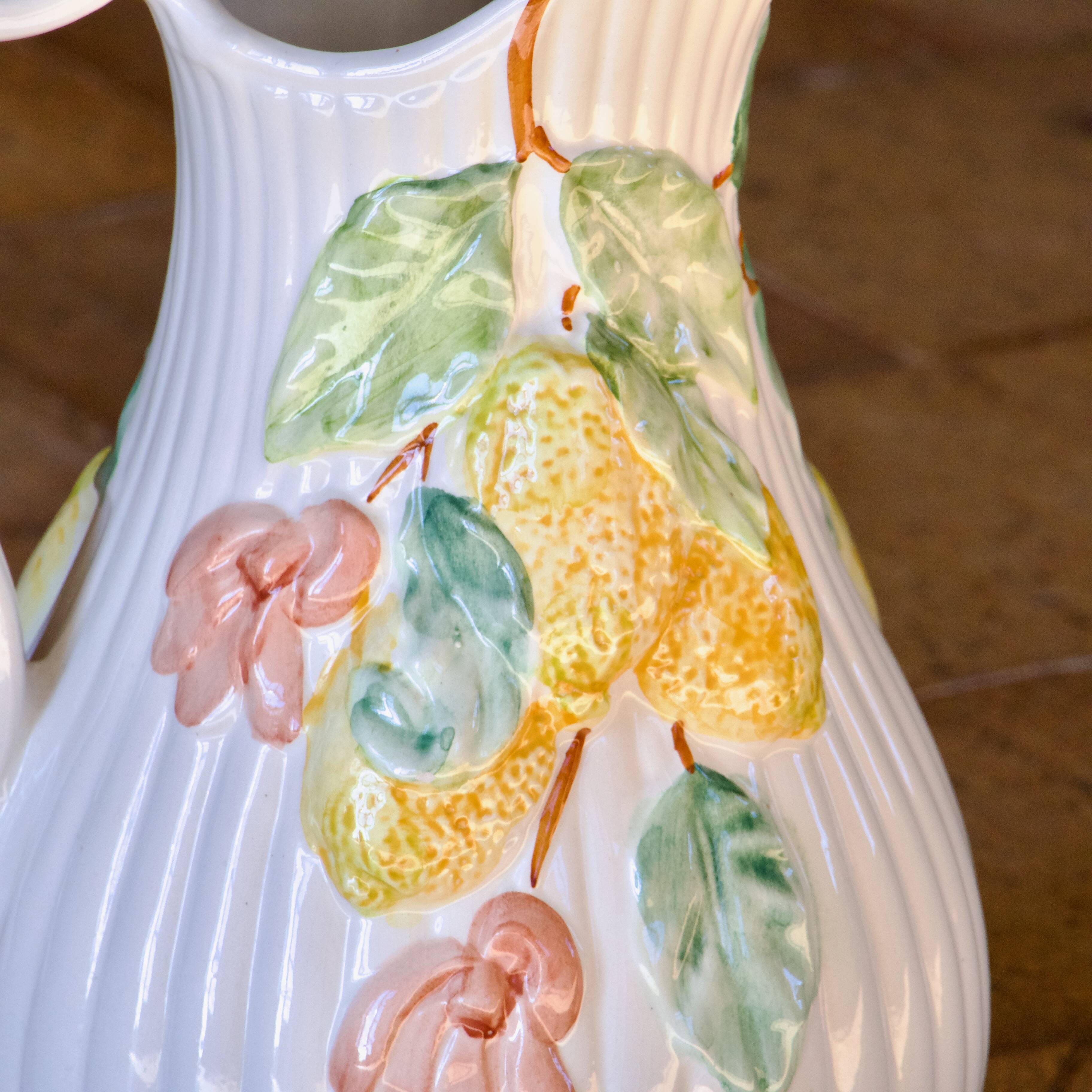 Very large vintage lemon-shaped earthenware jug/vase signed What's