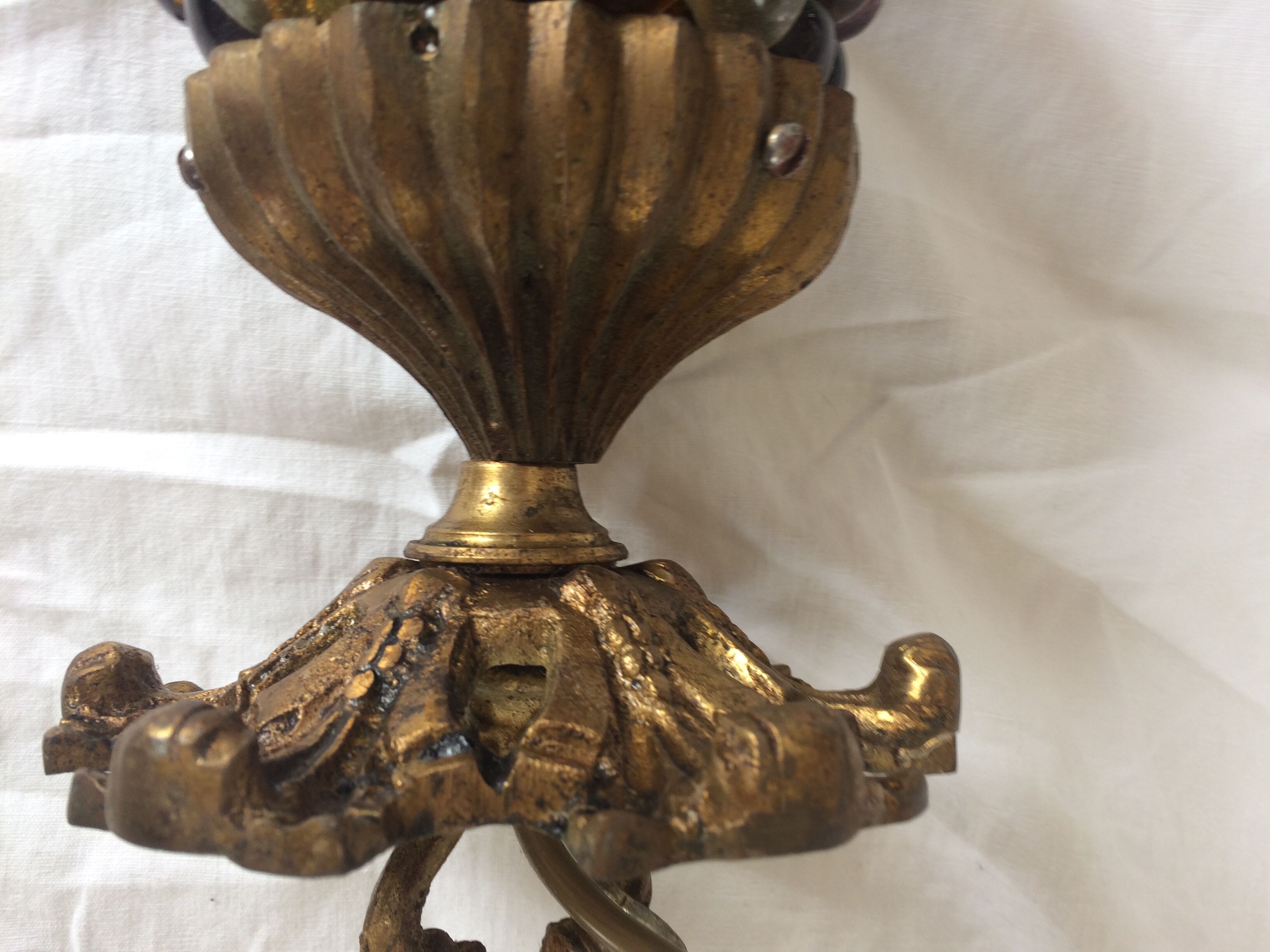 1960s bronze pendant lamp and multicolored glass cluster