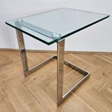 Midcentury Design Cantilevered Glass & Chrome Side Coffee Table, 1980s