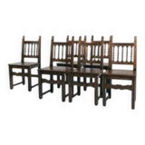 Spanish carved walnut wooden dining chairs, 1970s