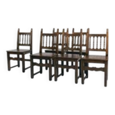 Spanish carved walnut wooden dining chairs, 1970s