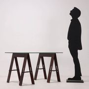 Vintage wooden trestle table with a crystal top, Italy, 1980s.