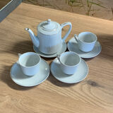 Tea or white coffee set 3 cups 4 under cups and a teapot or coffee maker