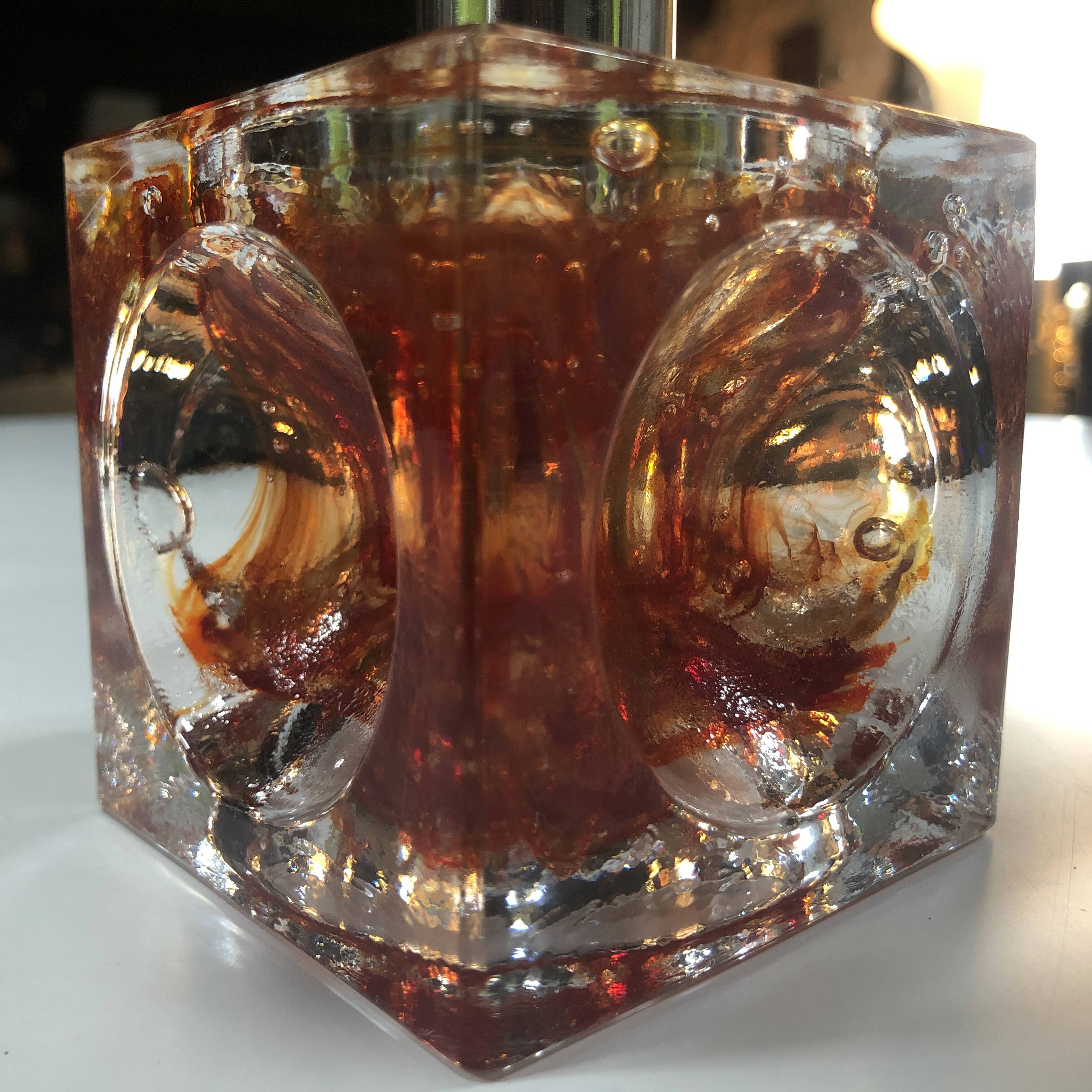 Table Lamp • Cube • Fractal Resin • Polished Steel • Chrome • 1970