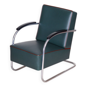 Fauteuil en chrome et cuir Bauhaus de Mücke-Melder, années 1930