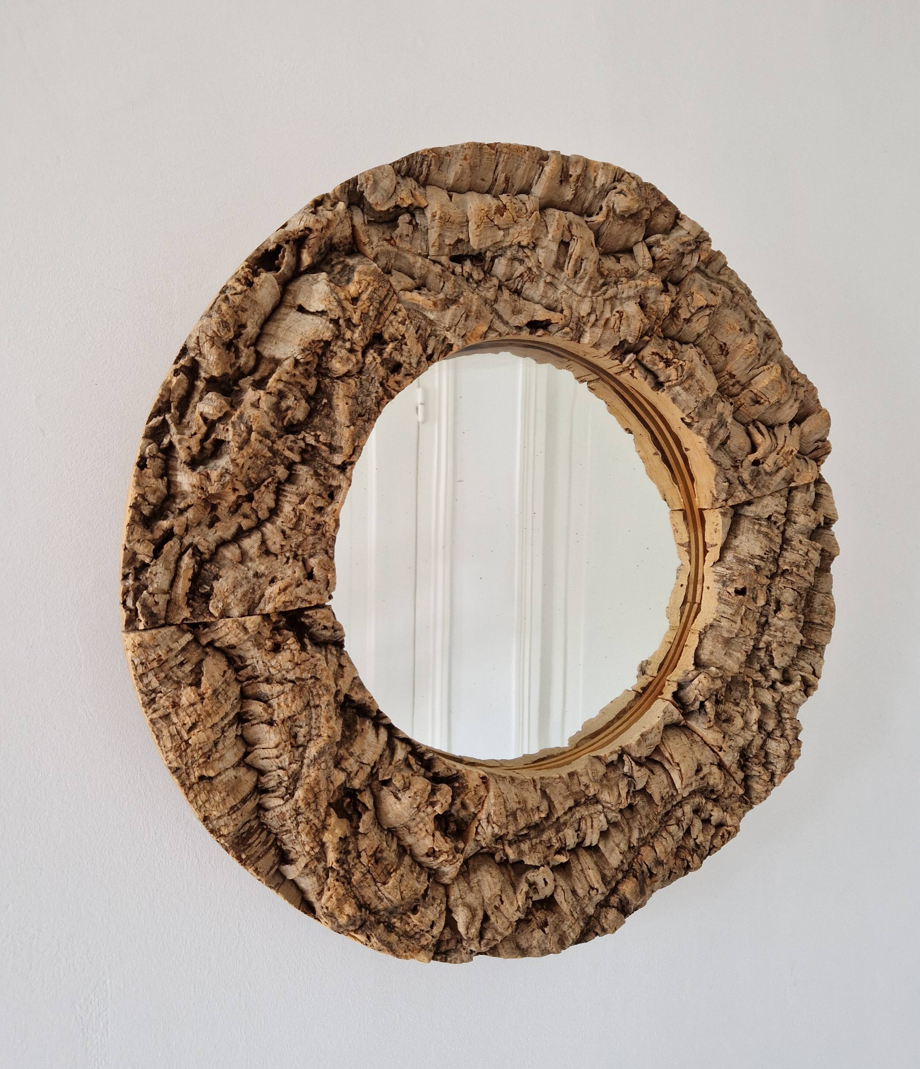 Vintage 70s round cork mirror
