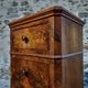 French antique bedside table in oak with walnut burl veneer, circa 1900.
