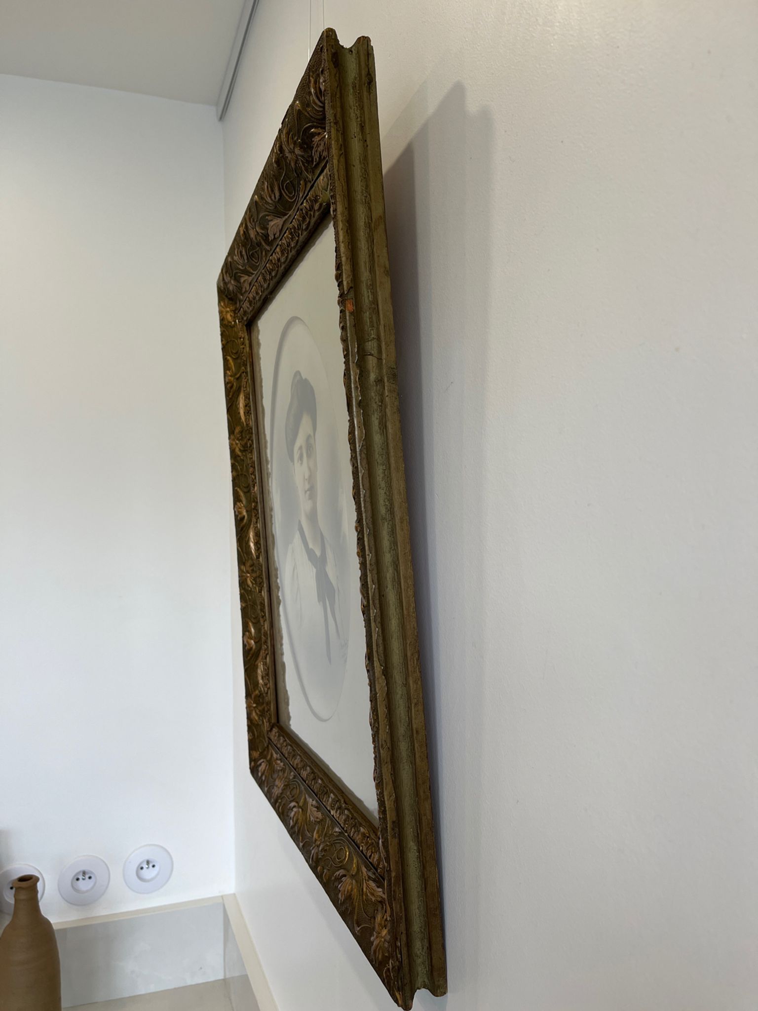 Portrait young woman photo 1926 in 1900 art nouveau frame
