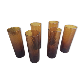 Series of 6 amber glasses