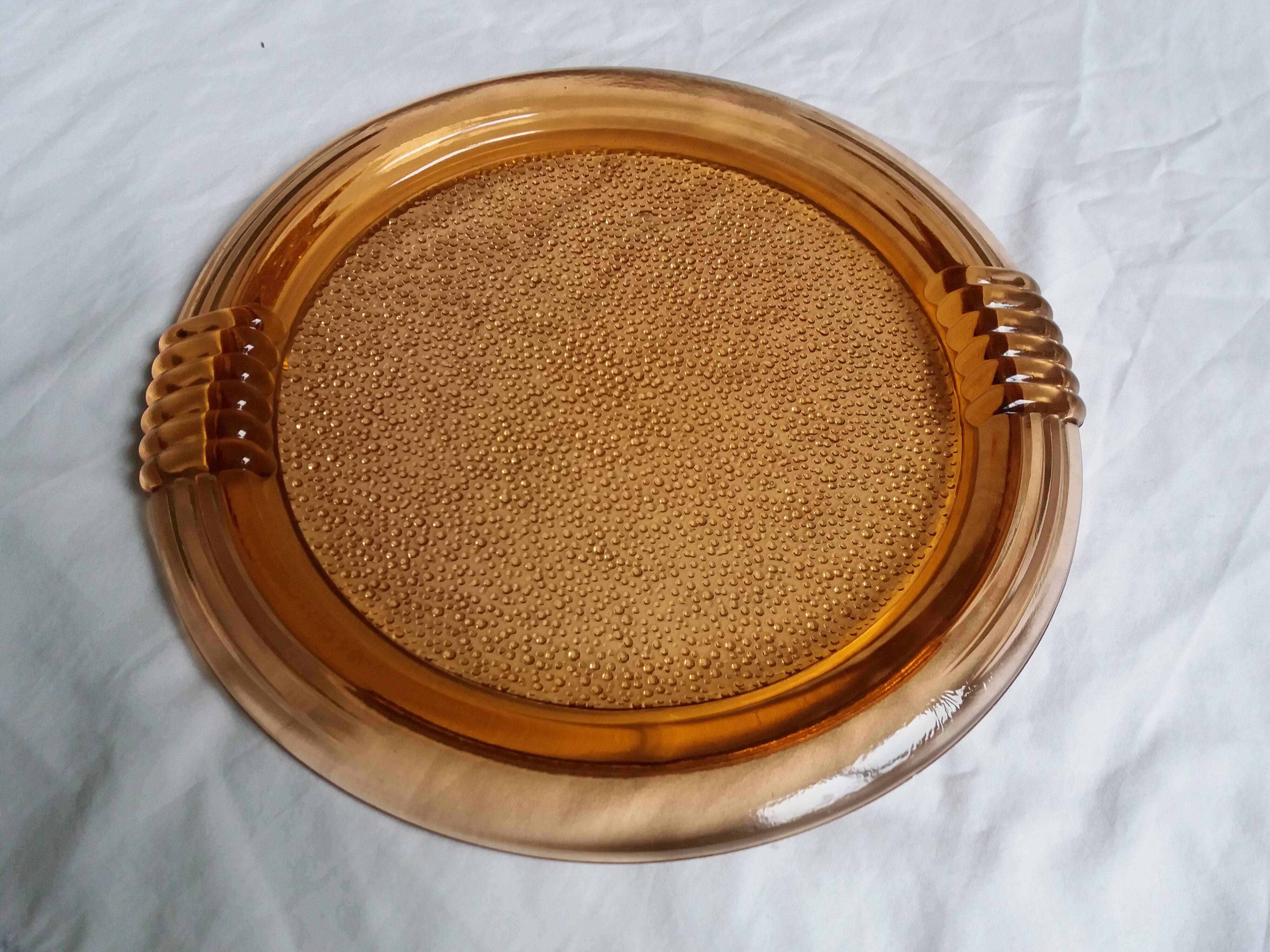 salmon-colored rosaline glass tray or dish
