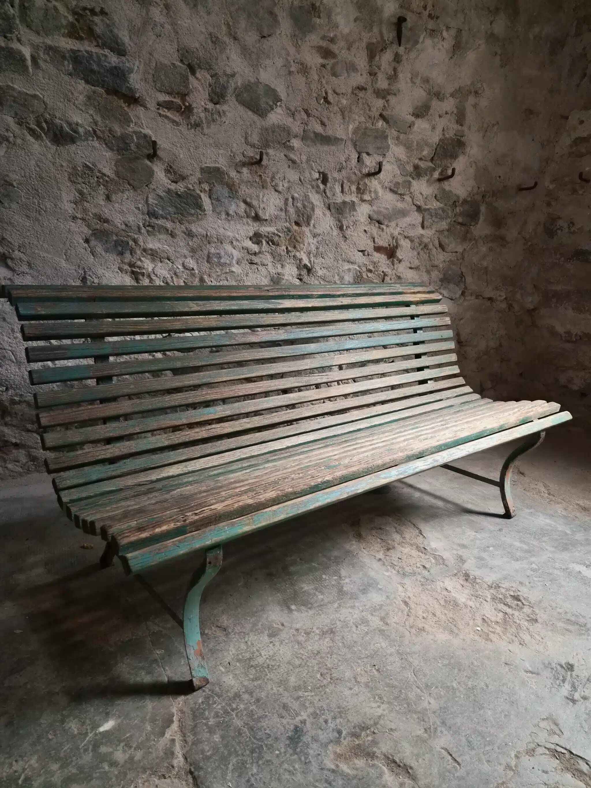 French garden bench in wood and iron, 1950s