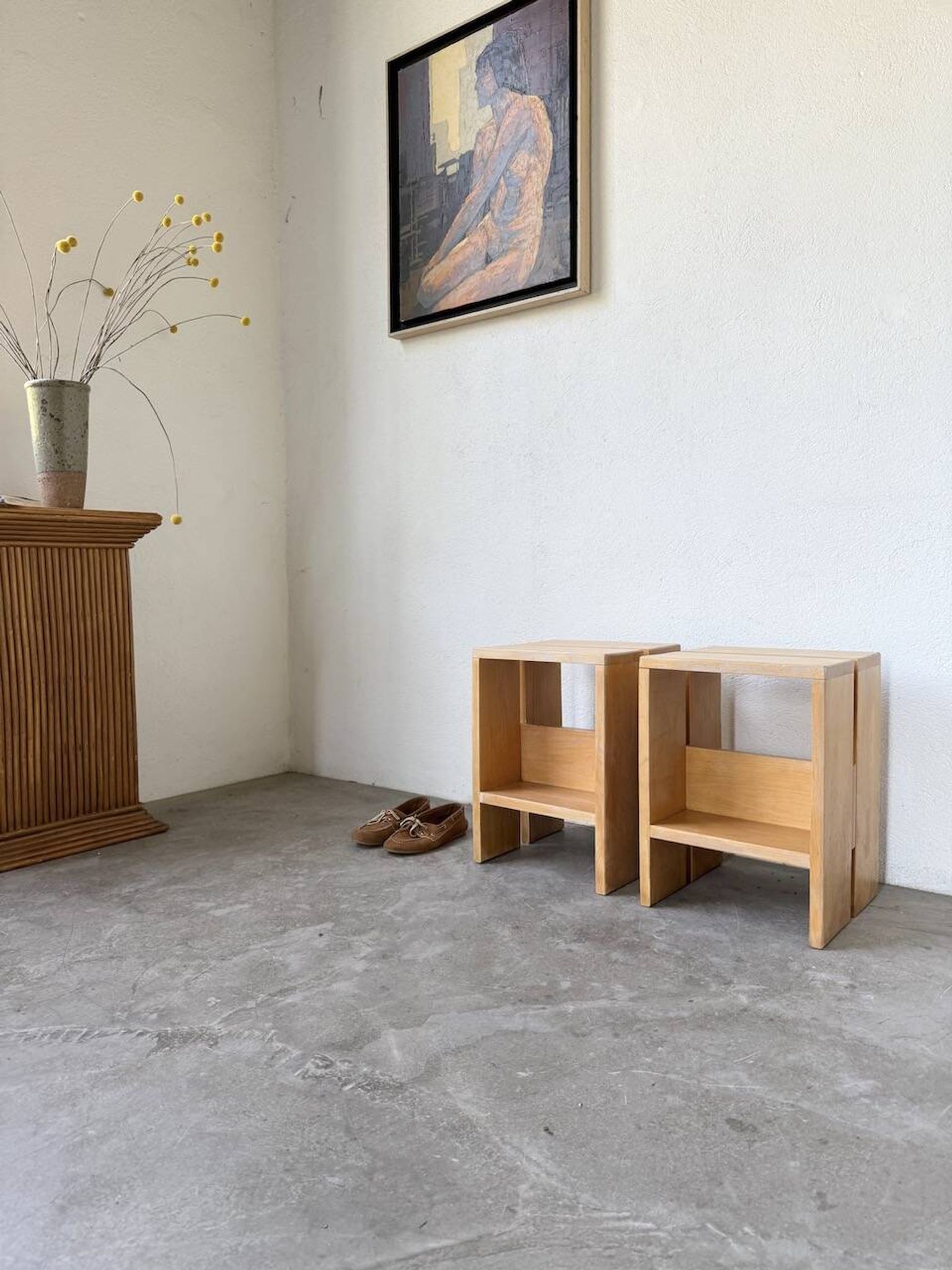 Paire tabourets ou chevets pin mobilier montagne 1950