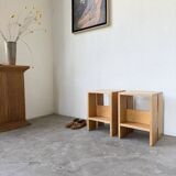 Pair of pine stools or bedside tables, mountain furniture, 1950s