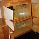 Art deco sideboard in maple, leather and glass, Laszlo Hoenig, London 1940s