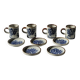 Set of 4 small cups and saucers with Asian blue landscape decor