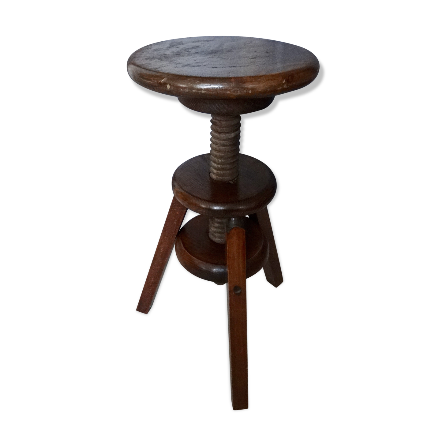 Ancien tabouret en bois a vis  réglable