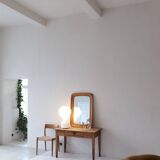 Mid-century modern sculptural wall mirror in stained oak, glass, Glas & Trä 1959