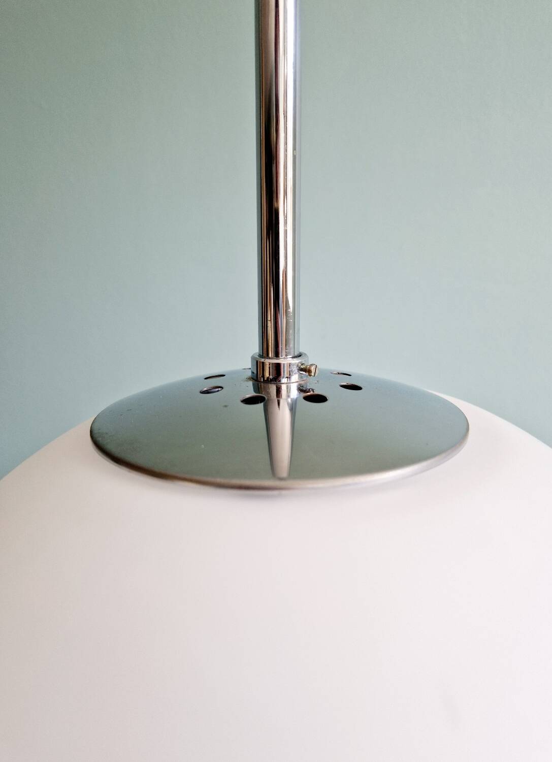 Large pendant lamp in white satin opal glass, Glashütte Limburg, 1970