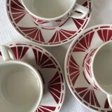 Set of 3 saucer cups and a ceramic coffee maker or teapot Digoin Sarreguemines