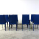 Blue leather dining chairs by Fasem, 1980s - set of 8