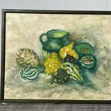 Still life painting of squash and pitcher