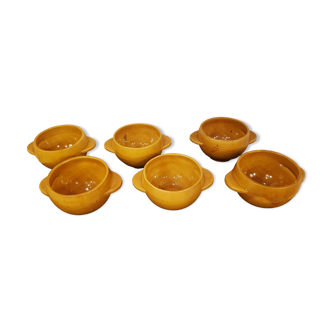 6 stoneware bowls with handles - excellent condition