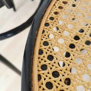 Set of 6 Vintage Thonet Style Dining Chairs: Black Bentwood Cane Seat