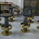 Set of 6 steel and brass stools, 1980s