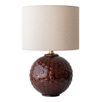 Large Ceramic Ball Table Lamp, Botanical Relief, Spain, circa 1960s